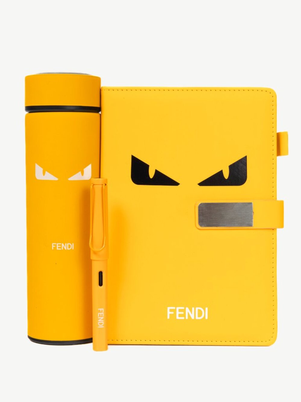 Fendi Monster Yellow Notebook, Pen & Thermos Gift Set